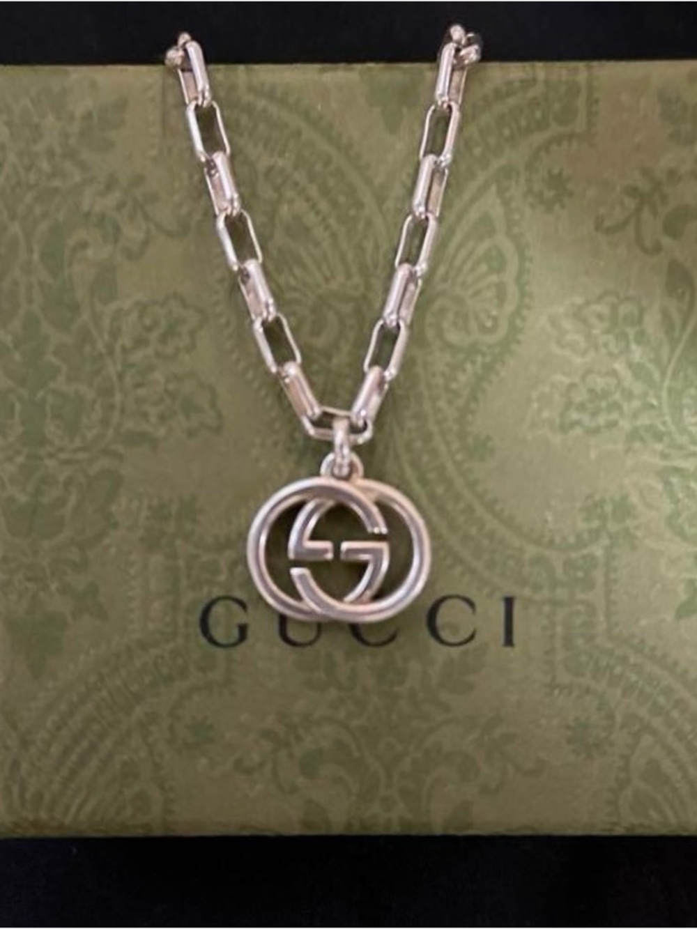 New in Box Gucci GG Interlocking Pendant Sterling Necklace